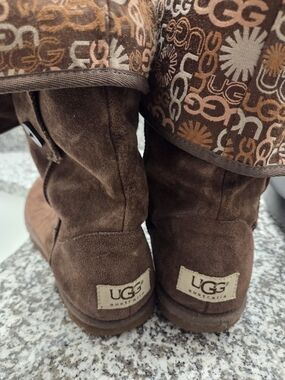 UGG Brown Suede Mid-Calf Logo Boots